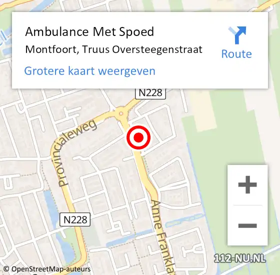 Locatie op kaart van de 112 melding: Ambulance Met Spoed Naar Montfoort, Truus Oversteegenstraat op 12 maart 2018 15:49