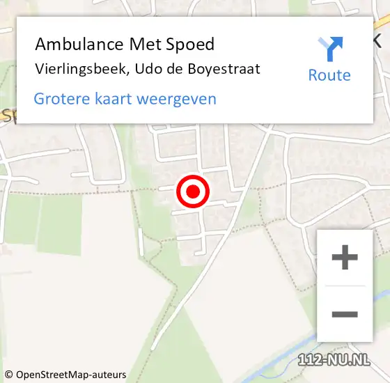 Locatie op kaart van de 112 melding: Ambulance Met Spoed Naar Vierlingsbeek, Udo de Boyestraat op 12 maart 2018 16:46