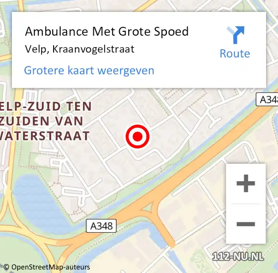 Locatie op kaart van de 112 melding: Ambulance Met Grote Spoed Naar Velp, Kraanvogelstraat op 12 maart 2018 17:40