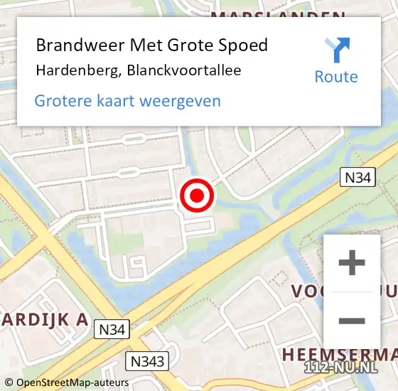 Locatie op kaart van de 112 melding: Brandweer Met Grote Spoed Naar Hardenberg, Blanckvoortallee op 12 maart 2018 20:49