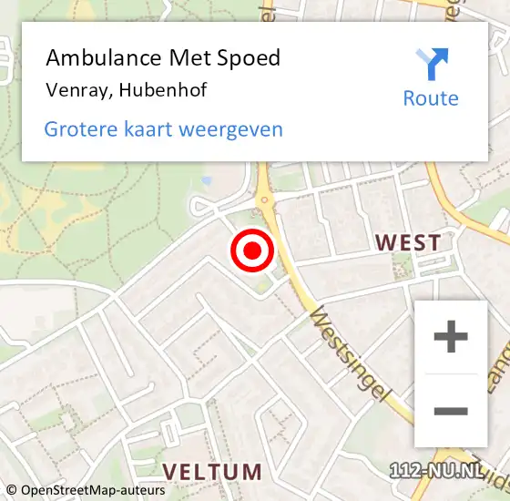 Locatie op kaart van de 112 melding: Ambulance Met Spoed Naar Venray, Hubenhof op 12 maart 2018 21:13