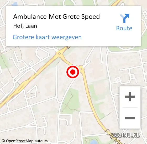 Locatie op kaart van de 112 melding: Ambulance Met Grote Spoed Naar Hof, Laan op 19 februari 2014 01:10