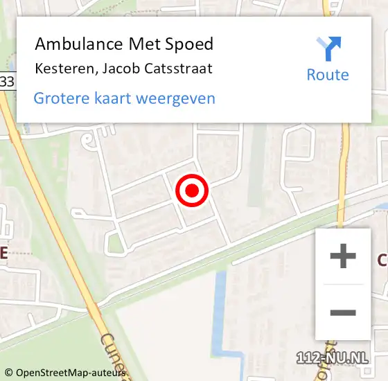 Locatie op kaart van de 112 melding: Ambulance Met Spoed Naar Kesteren, Jacob Catsstraat op 12 maart 2018 21:51