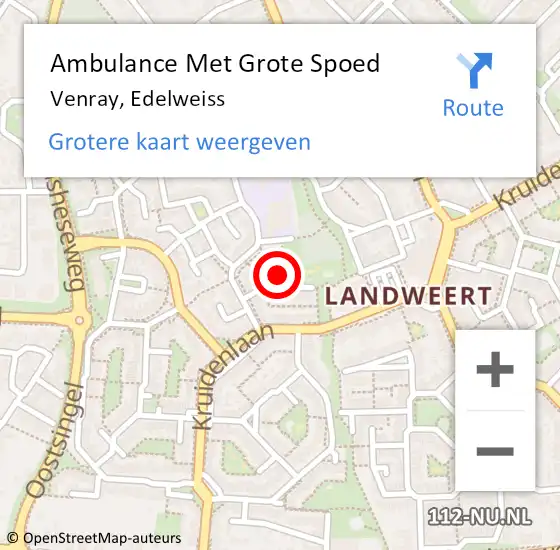 Locatie op kaart van de 112 melding: Ambulance Met Grote Spoed Naar Venray, Edelweiss op 19 februari 2014 01:13