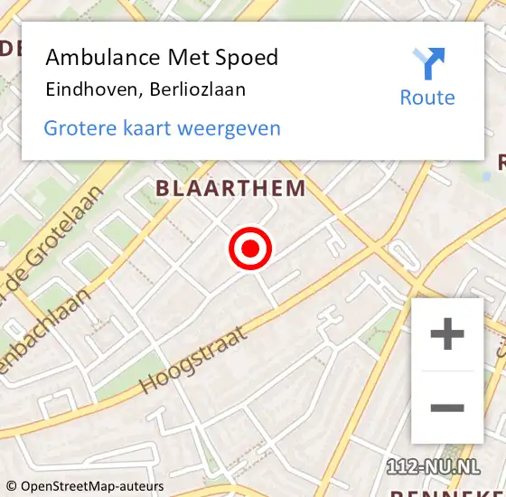 Locatie op kaart van de 112 melding: Ambulance Met Spoed Naar Eindhoven, Berliozlaan op 13 maart 2018 00:12