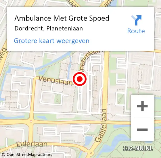 Locatie op kaart van de 112 melding: Ambulance Met Grote Spoed Naar Dordrecht, Planetenlaan op 13 maart 2018 00:35