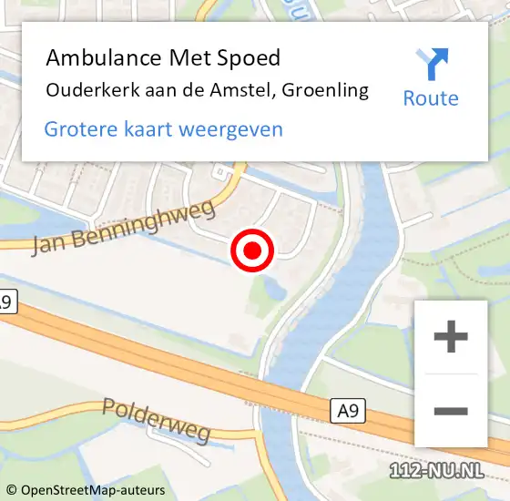 Locatie op kaart van de 112 melding: Ambulance Met Spoed Naar Ouderkerk aan de Amstel, Groenling op 13 maart 2018 01:47