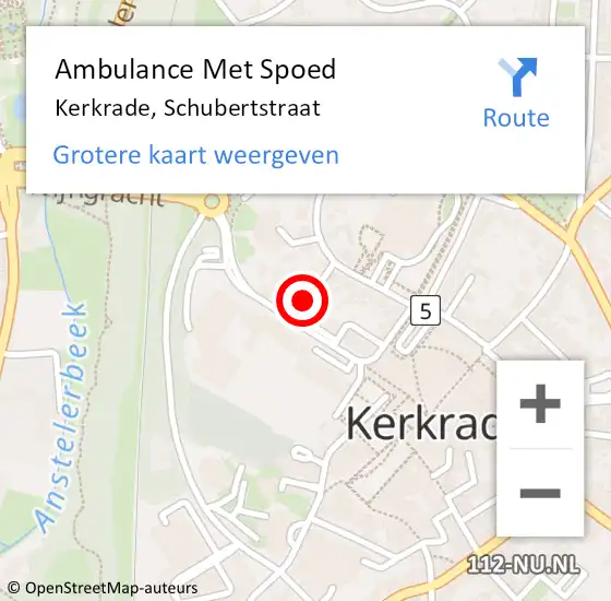 Locatie op kaart van de 112 melding: Ambulance Met Spoed Naar Kerkrade, Schubertstraat op 13 maart 2018 01:59