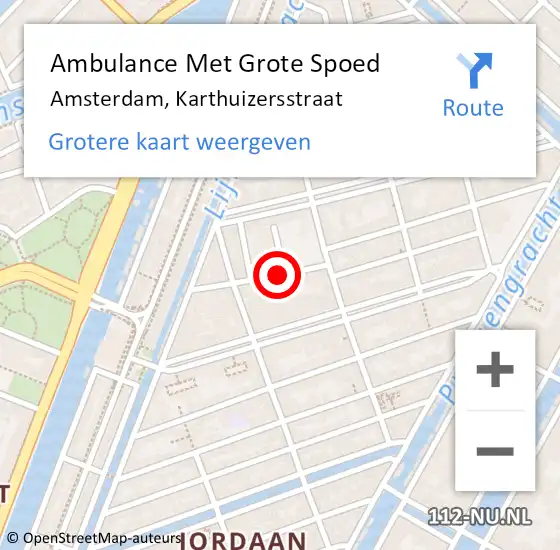 Locatie op kaart van de 112 melding: Ambulance Met Grote Spoed Naar Amsterdam, Karthuizersstraat op 13 maart 2018 07:13