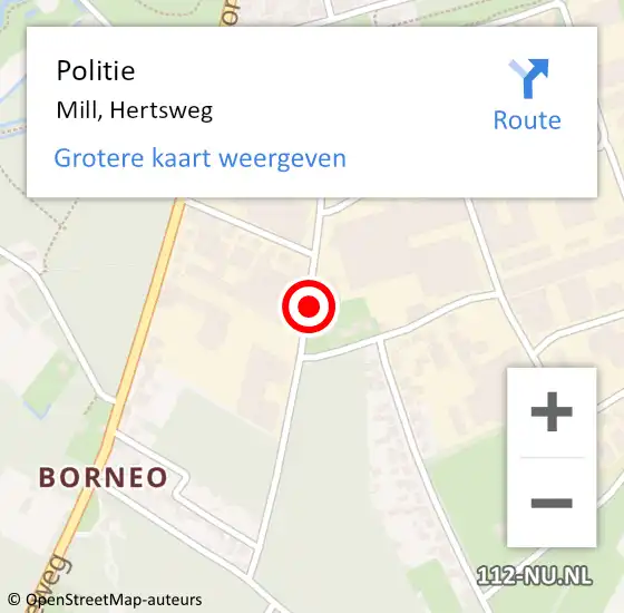 Locatie op kaart van de 112 melding: Politie Mill, Hertsweg op 13 maart 2018 08:14