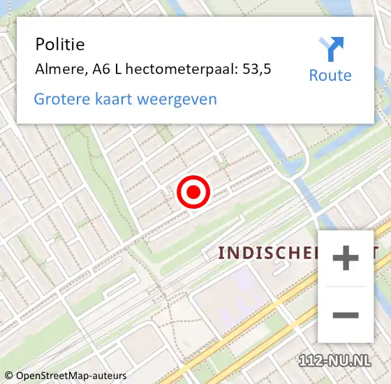 Locatie op kaart van de 112 melding: Politie Almere, A6 L hectometerpaal: 53,5 op 13 maart 2018 08:39