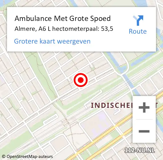 Locatie op kaart van de 112 melding: Ambulance Met Grote Spoed Naar Almere, A6 L hectometerpaal: 53,5 op 13 maart 2018 08:42