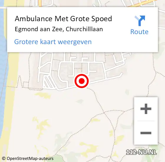 Locatie op kaart van de 112 melding: Ambulance Met Grote Spoed Naar Egmond aan Zee, Churchilllaan op 13 maart 2018 09:03