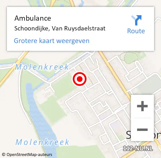 Locatie op kaart van de 112 melding: Ambulance Schoondijke, Van Ruysdaelstraat op 13 maart 2018 09:57