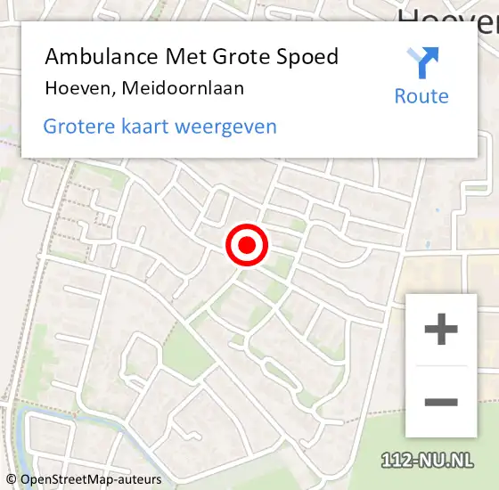 Locatie op kaart van de 112 melding: Ambulance Met Grote Spoed Naar Hoeven, Meidoornlaan op 13 maart 2018 10:51