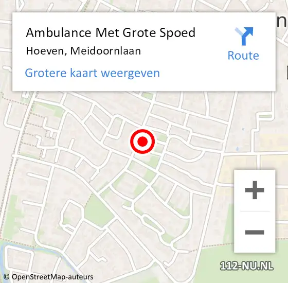 Locatie op kaart van de 112 melding: Ambulance Met Grote Spoed Naar Hoeven, Meidoornlaan op 13 maart 2018 10:51