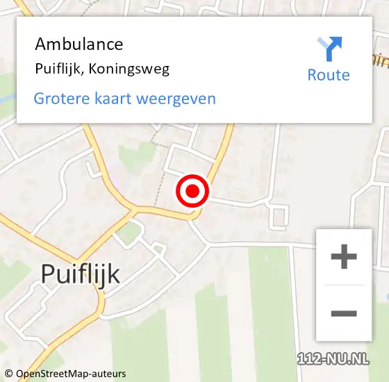 Locatie op kaart van de 112 melding: Ambulance Puiflijk, Koningsweg op 13 maart 2018 11:47