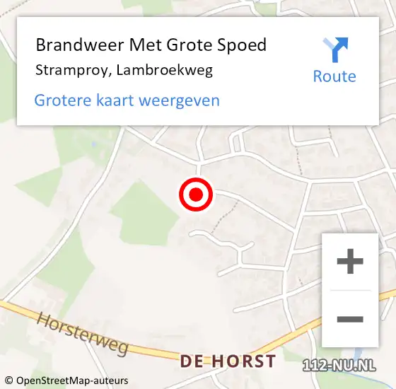 Locatie op kaart van de 112 melding: Brandweer Met Grote Spoed Naar Stramproy, Lambroekweg op 13 maart 2018 12:07