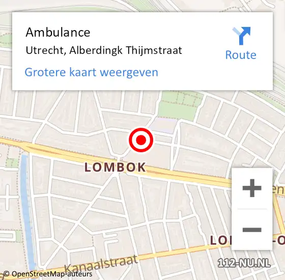 Locatie op kaart van de 112 melding: Ambulance Utrecht, Alberdingk Thijmstraat op 13 maart 2018 12:59