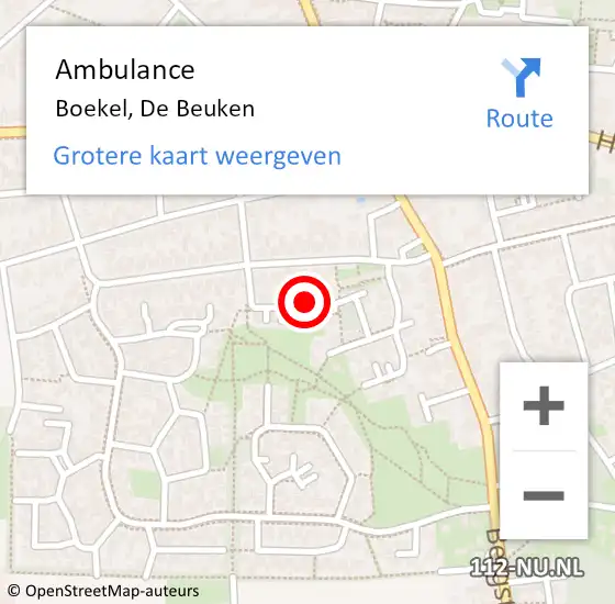 Locatie op kaart van de 112 melding: Ambulance Boekel, De Beuken op 13 maart 2018 14:03