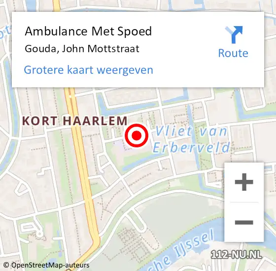 Locatie op kaart van de 112 melding: Ambulance Met Spoed Naar Gouda, John Mottstraat op 13 maart 2018 14:59