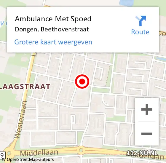 Locatie op kaart van de 112 melding: Ambulance Met Spoed Naar Dongen, Beethovenstraat op 13 maart 2018 15:32
