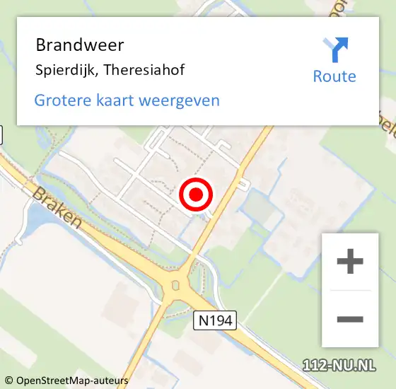 Locatie op kaart van de 112 melding: Brandweer Spierdijk, Theresiahof op 13 maart 2018 15:54