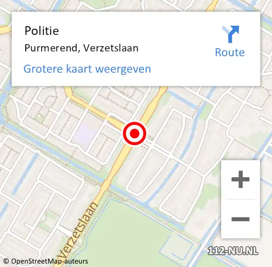 Locatie op kaart van de 112 melding: Politie Purmerend, Verzetslaan op 13 maart 2018 20:36