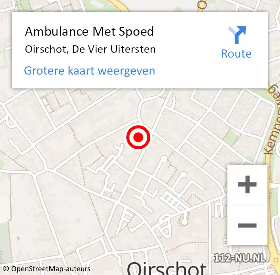 Locatie op kaart van de 112 melding: Ambulance Met Spoed Naar Oirschot, De Vier Uitersten op 13 maart 2018 21:10