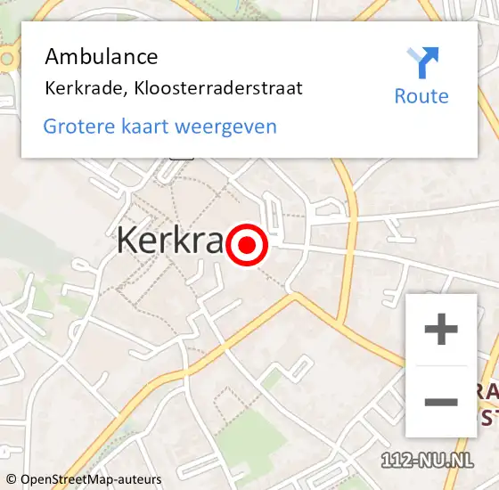 Locatie op kaart van de 112 melding: Ambulance Kerkrade, Kloosterraderstraat op 13 maart 2018 21:15