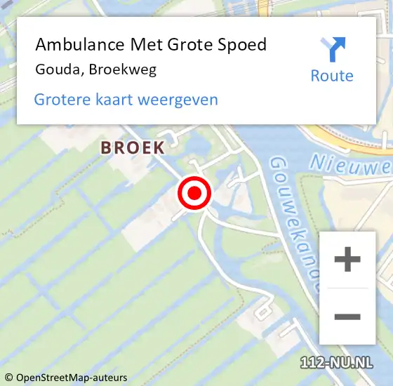 Locatie op kaart van de 112 melding: Ambulance Met Grote Spoed Naar Gouda, Broekweg op 13 maart 2018 22:24