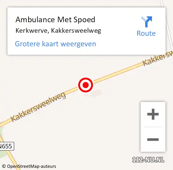 Locatie op kaart van de 112 melding: Ambulance Met Spoed Naar Kerkwerve, Kakkersweelweg op 13 maart 2018 22:38