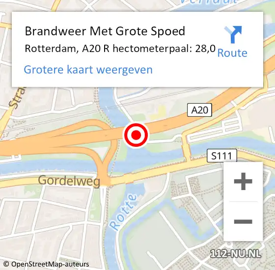 Locatie op kaart van de 112 melding: Brandweer Met Grote Spoed Naar Rotterdam, A20 R hectometerpaal: 28,0 op 14 maart 2018 00:49