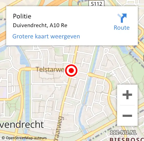 Locatie op kaart van de 112 melding: Politie Duivendrecht, A10 Re op 14 maart 2018 02:39