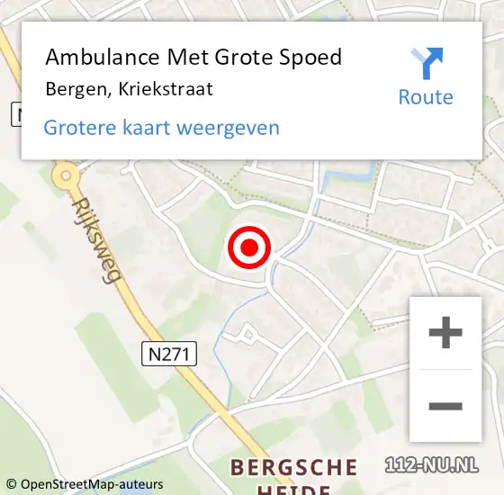 Locatie op kaart van de 112 melding: Ambulance Met Grote Spoed Naar Bergen, Kriekstraat op 14 maart 2018 05:51