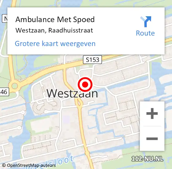 Locatie op kaart van de 112 melding: Ambulance Met Spoed Naar Westzaan, Raadhuisstraat op 14 maart 2018 09:04