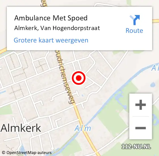 Locatie op kaart van de 112 melding: Ambulance Met Spoed Naar Almkerk, Van Hogendorpstraat op 14 maart 2018 09:24