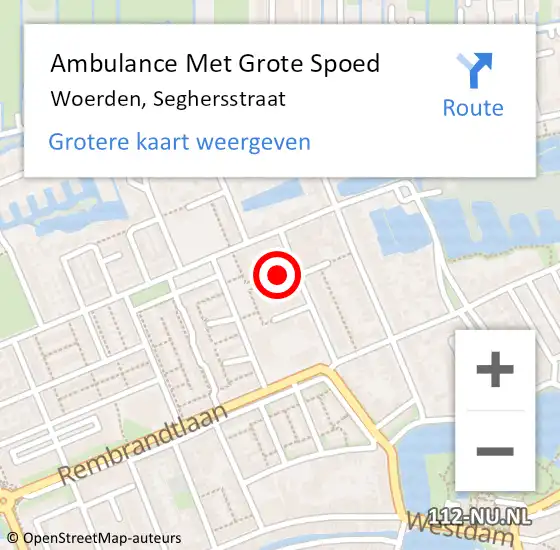 Locatie op kaart van de 112 melding: Ambulance Met Grote Spoed Naar Woerden, Seghersstraat op 14 maart 2018 09:39