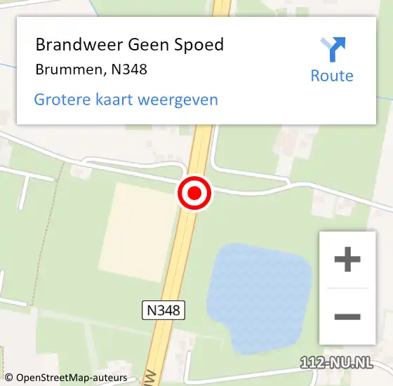 Locatie op kaart van de 112 melding: Brandweer Geen Spoed Naar Brummen, N348 op 14 maart 2018 10:29