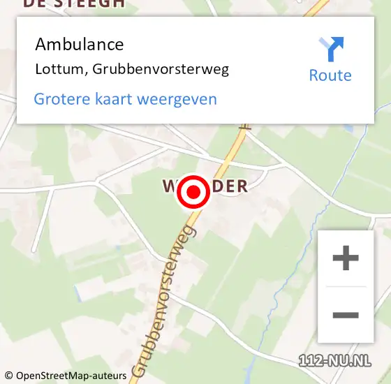 Locatie op kaart van de 112 melding: Ambulance Lottum, Grubbenvorsterweg op 19 februari 2014 08:18