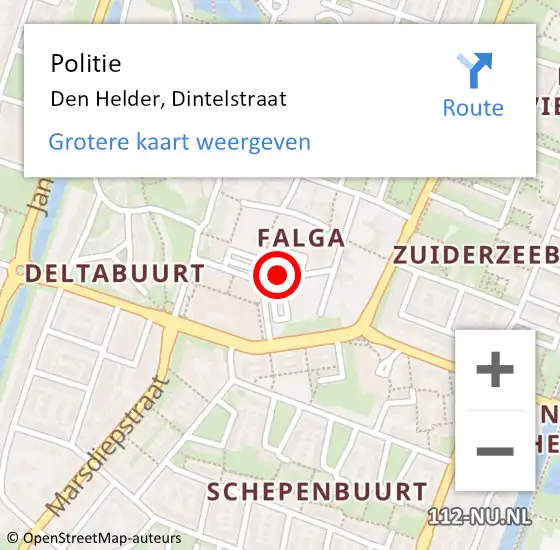 Locatie op kaart van de 112 melding: Politie Den Helder, Dintelstraat op 14 maart 2018 11:58