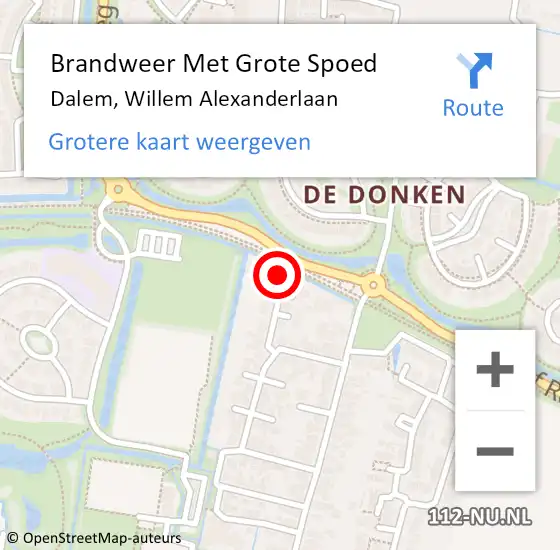 Locatie op kaart van de 112 melding: Brandweer Met Grote Spoed Naar Dalem, Willem Alexanderlaan op 14 maart 2018 12:09