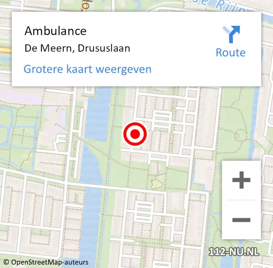 Locatie op kaart van de 112 melding: Ambulance De Meern, Drususlaan op 14 maart 2018 12:10