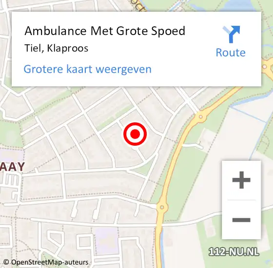 Locatie op kaart van de 112 melding: Ambulance Met Grote Spoed Naar Tiel, Klaproos op 14 maart 2018 14:48