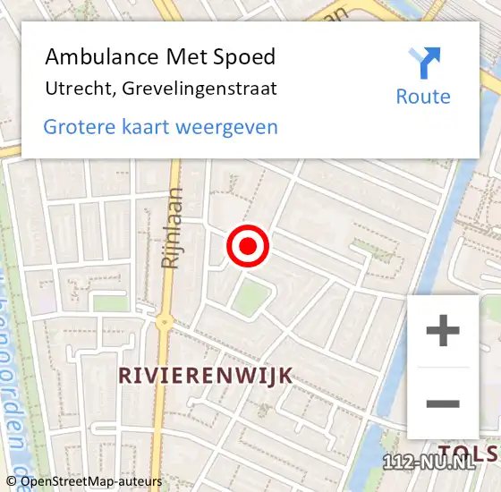 Locatie op kaart van de 112 melding: Ambulance Met Spoed Naar Utrecht, Grevelingenstraat op 14 maart 2018 14:52