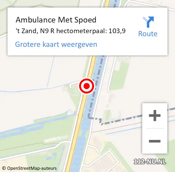 Locatie op kaart van de 112 melding: Ambulance Met Spoed Naar 't Zand, N9 R hectometerpaal: 103,9 op 14 maart 2018 15:08