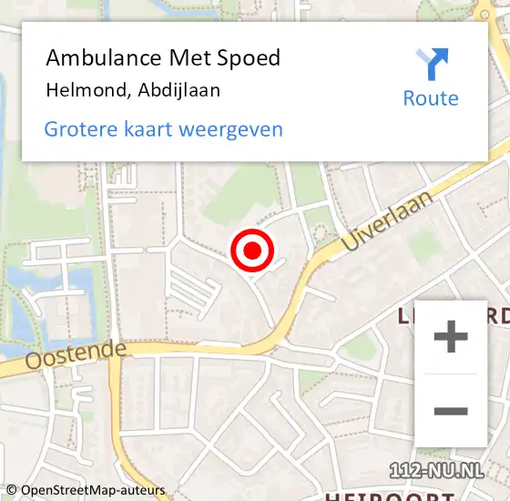 Locatie op kaart van de 112 melding: Ambulance Met Spoed Naar Helmond, Abdijlaan op 14 maart 2018 15:21