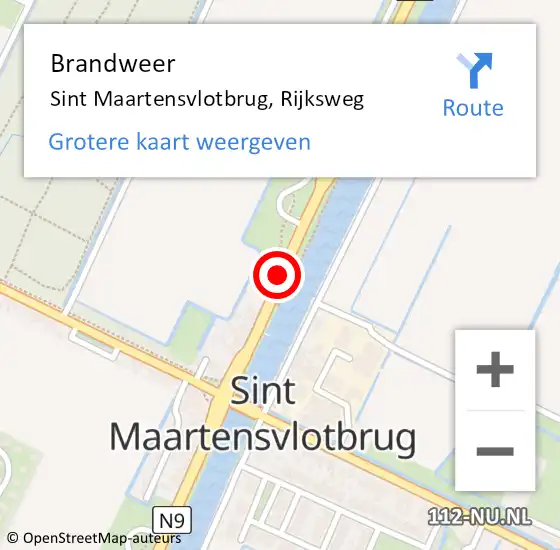 Locatie op kaart van de 112 melding: Brandweer Sint Maartensvlotbrug, Rijksweg op 14 maart 2018 15:38