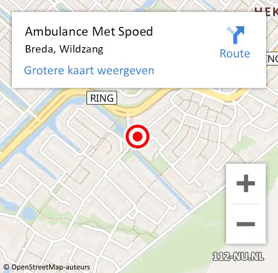 Locatie op kaart van de 112 melding: Ambulance Met Spoed Naar Breda, Wildzang op 14 maart 2018 15:41