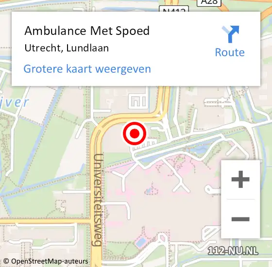 Locatie op kaart van de 112 melding: Ambulance Met Spoed Naar Utrecht, Lundlaan op 14 maart 2018 15:54